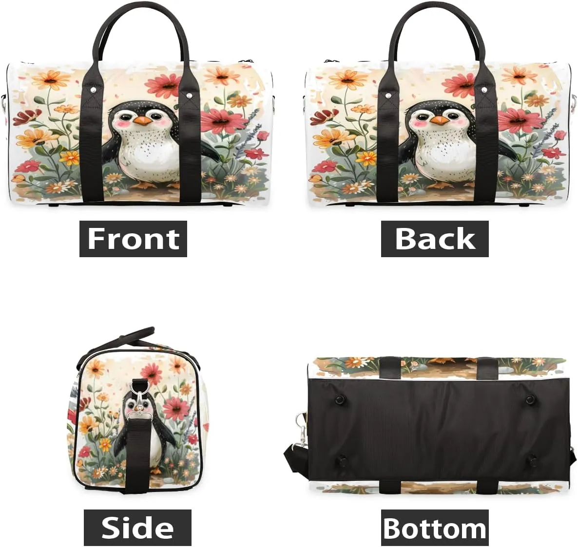 Penguin Travel Duffle Bag, Sports Gym Bags for Women Men, Carry On Weekender Overnight Bag, Cute Penguin Workout Hospital Airplane Trips Bag