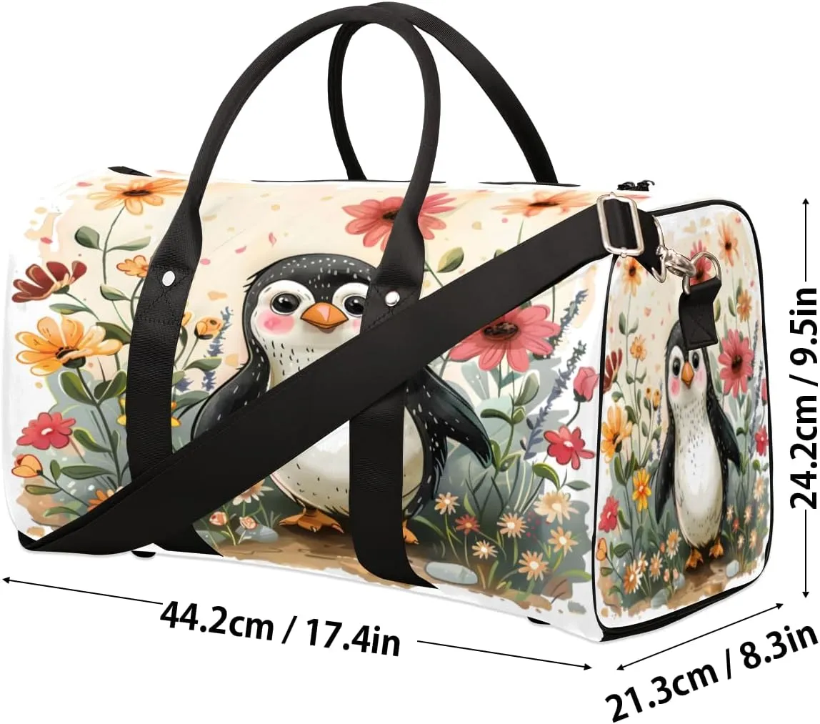 Penguin Travel Duffle Bag, Sports Gym Bags for Women Men, Carry On Weekender Overnight Bag, Cute Penguin Workout Hospital Airplane Trips Bag