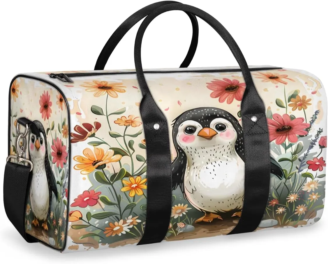 Penguin Travel Duffle Bag, Sports Gym Bags for Women Men, Carry On Weekender Overnight Bag, Cute Penguin Workout Hospital Airplane Trips Bag