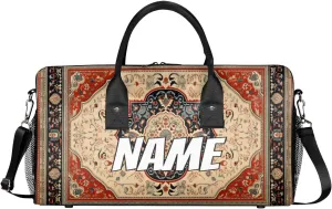 Personalized Aztec Tribe Travel Duffel Bag with Name, Custom Gym Sport Bag Retro Flower Carry On Weekend Overnight Duffel Bag for Men Women