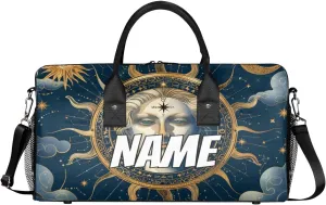 Personalized Bohemia Sun Travel Duffel Bag with Name, Custom Gym Sport Bag Boho Moon Carry On Weekend Overnight Duffel Bag for Men Women