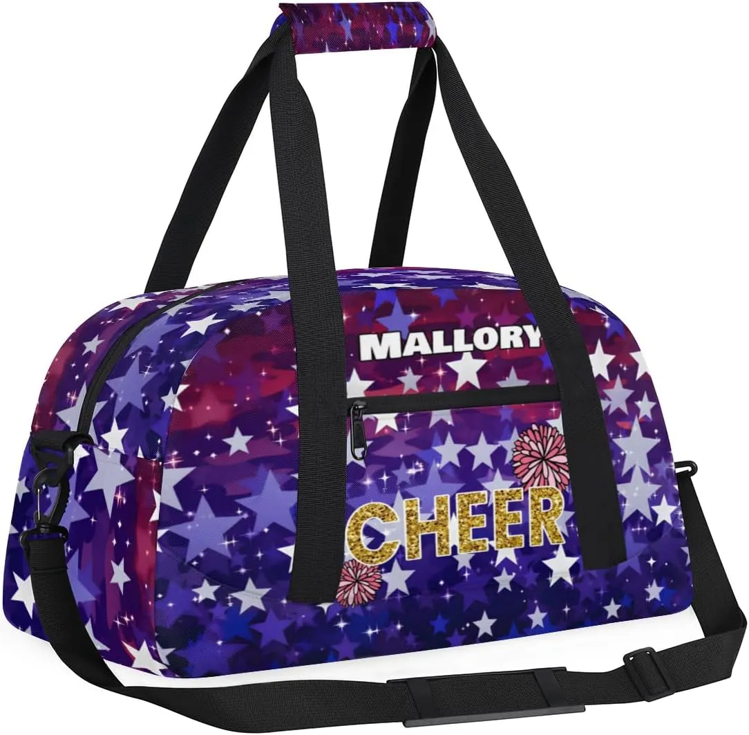 Personalized Boy Sports Bag, Custom Sport Duffel Bag, Cheerleading Dance Bag Weekender Bags Travel Duffel Bag Stars Dark Purple Glitter Cheer