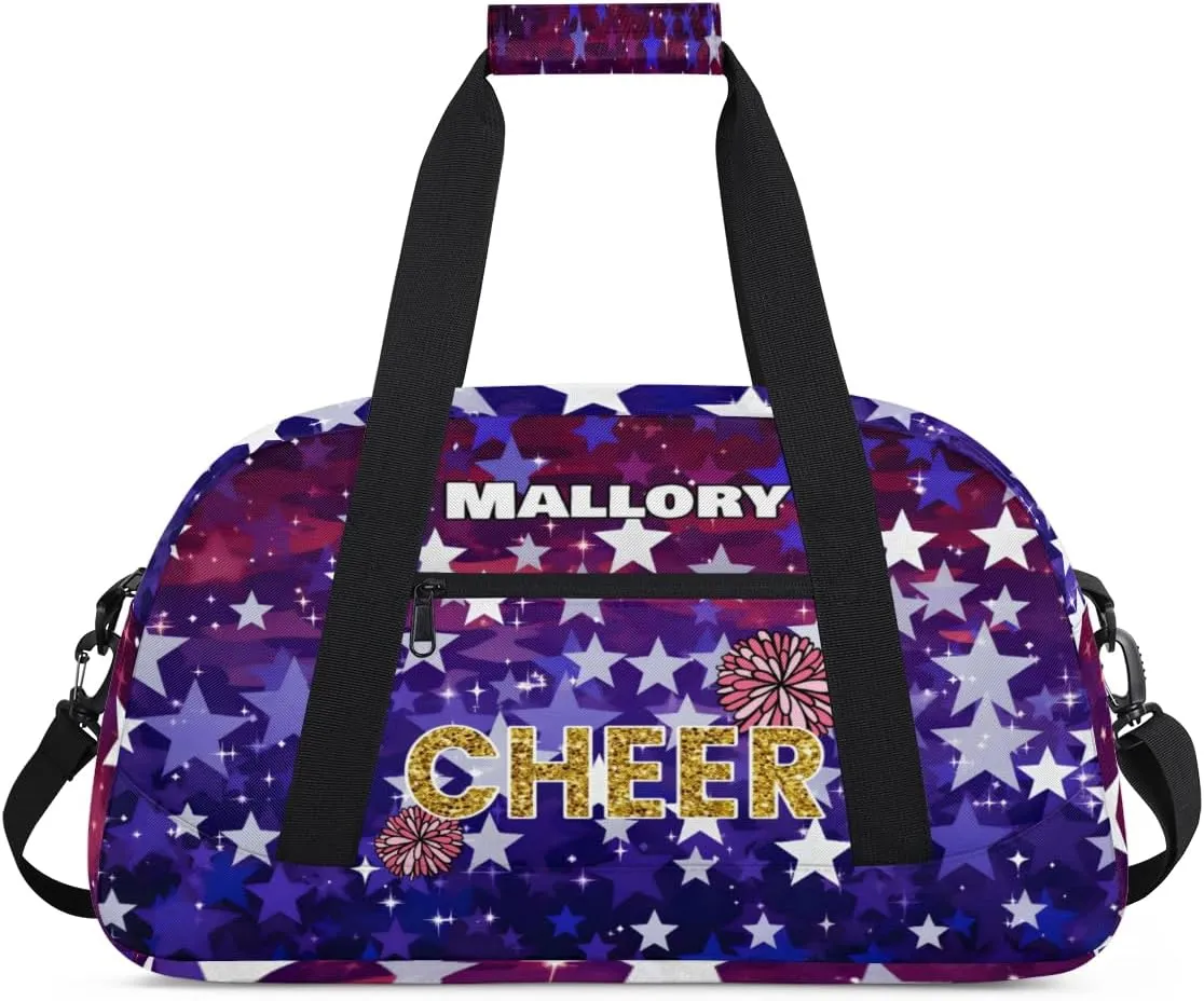 Personalized Boy Sports Bag, Custom Sport Duffel Bag, Cheerleading Dance Bag Weekender Bags Travel Duffel Bag Stars Dark Purple Glitter Cheer