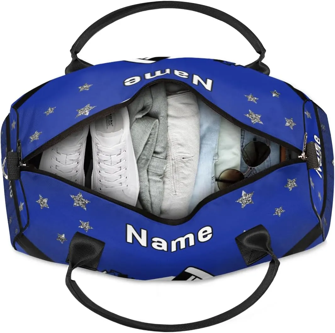 Personalized Cheer Bag Custom Cheerleader Bag with Name Customized Gym Bag Sport Travel Duffel Bag for Women, Dark Blue Silver Gillter