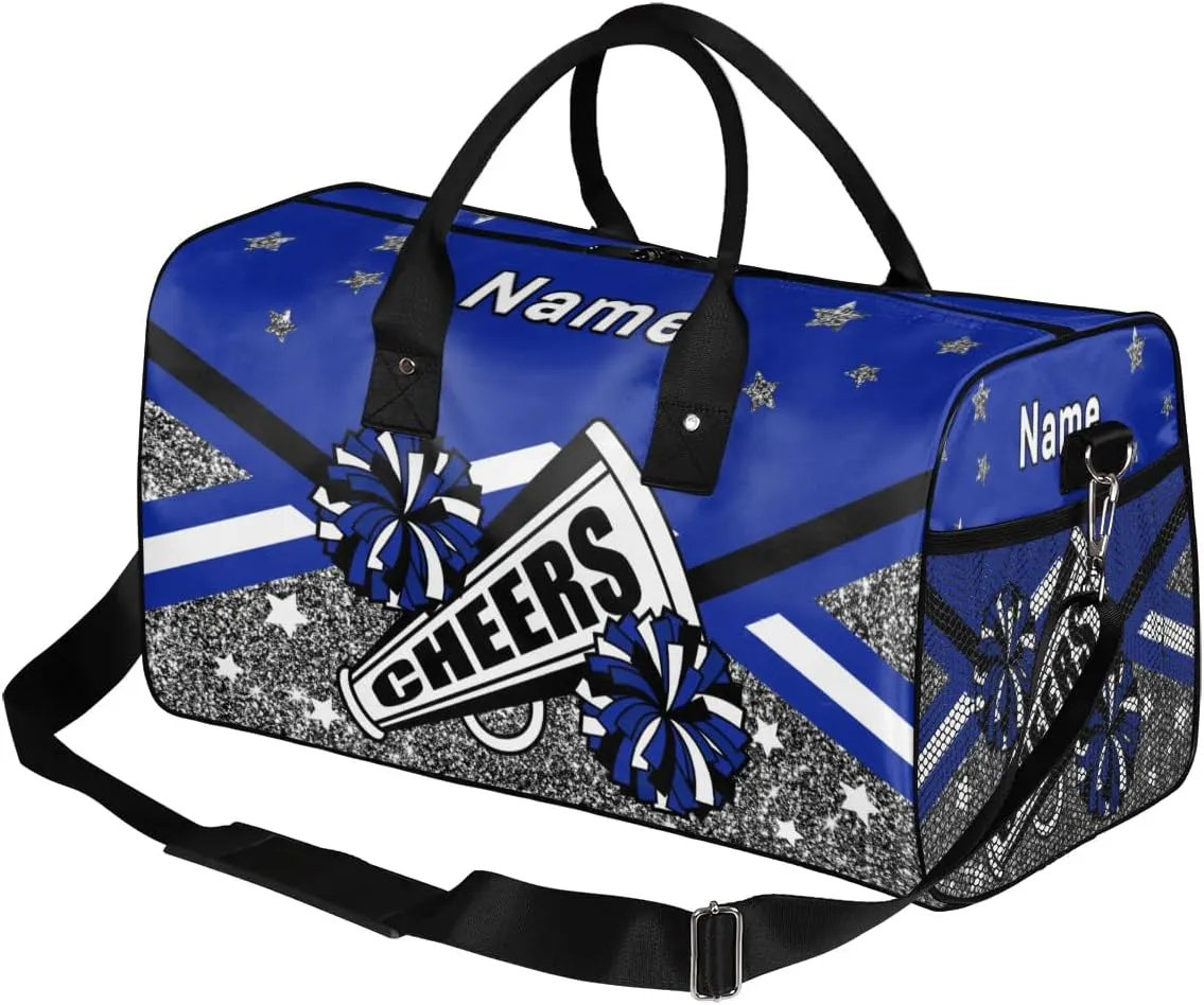 Personalized Cheer Bag Custom Cheerleader Bag with Name Customized Gym Bag Sport Travel Duffel Bag for Women, Dark Blue Silver Gillter