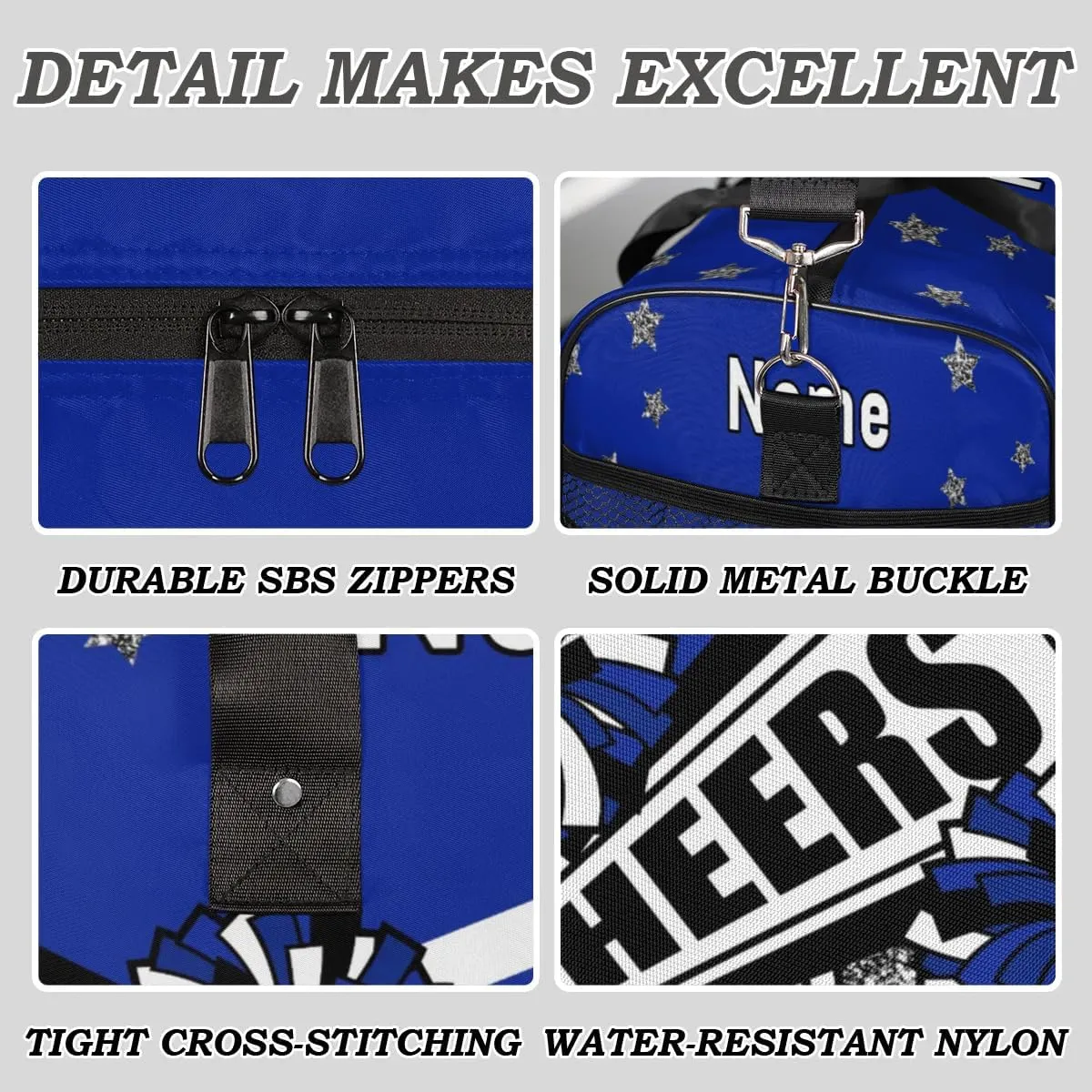 Personalized Cheer Bag Custom Cheerleader Bag with Name Customized Gym Bag Sport Travel Duffel Bag for Women, Dark Blue Silver Gillter