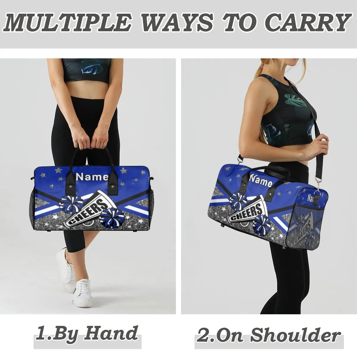 Personalized Cheer Bag Custom Cheerleader Bag with Name Customized Gym Bag Sport Travel Duffel Bag for Women, Dark Blue Silver Gillter