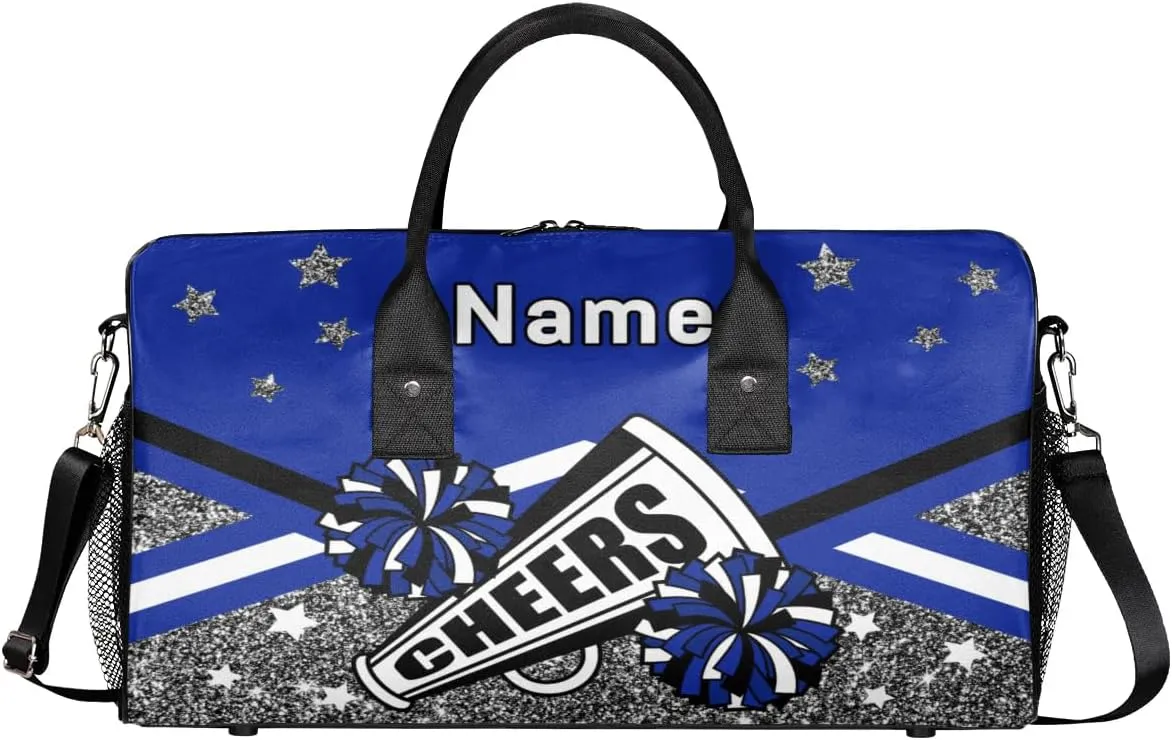 Personalized Cheer Bag Custom Cheerleader Bag with Name Customized Gym Bag Sport Travel Duffel Bag for Women, Dark Blue Silver Gillter