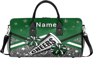 Personalized Cheer Bag Custom Cheerleader Bag with Name Customized Gym Bag Sport Travel Duffel Bag for Women, Dark Green Silver Gillter