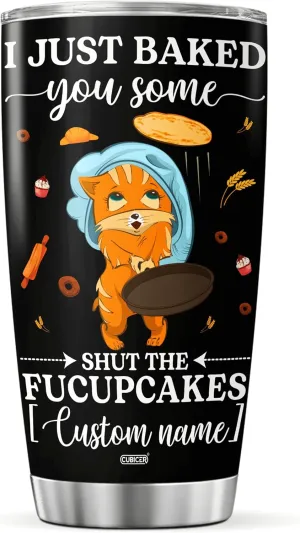 Personalized Coffee Tumbler Cat Baker Customized Name Tumblers Animal Lovers Gifts For Women Men Cook Chef Cups 20 30 Oz Insulated Stainless Steel Travel Mug For Pet Lovers