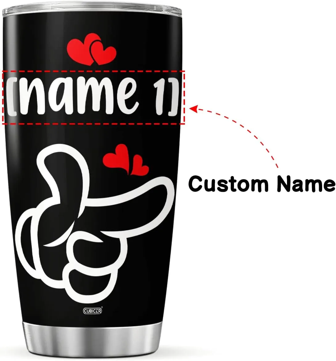 Personalized Coffee Tumbler Couples Customized Name Tumblers Hand Sign Stainless Steel Mugs For Husband Wife Friends Cups 20 30 Oz Insulated Travel Mug For Valentine Gifts