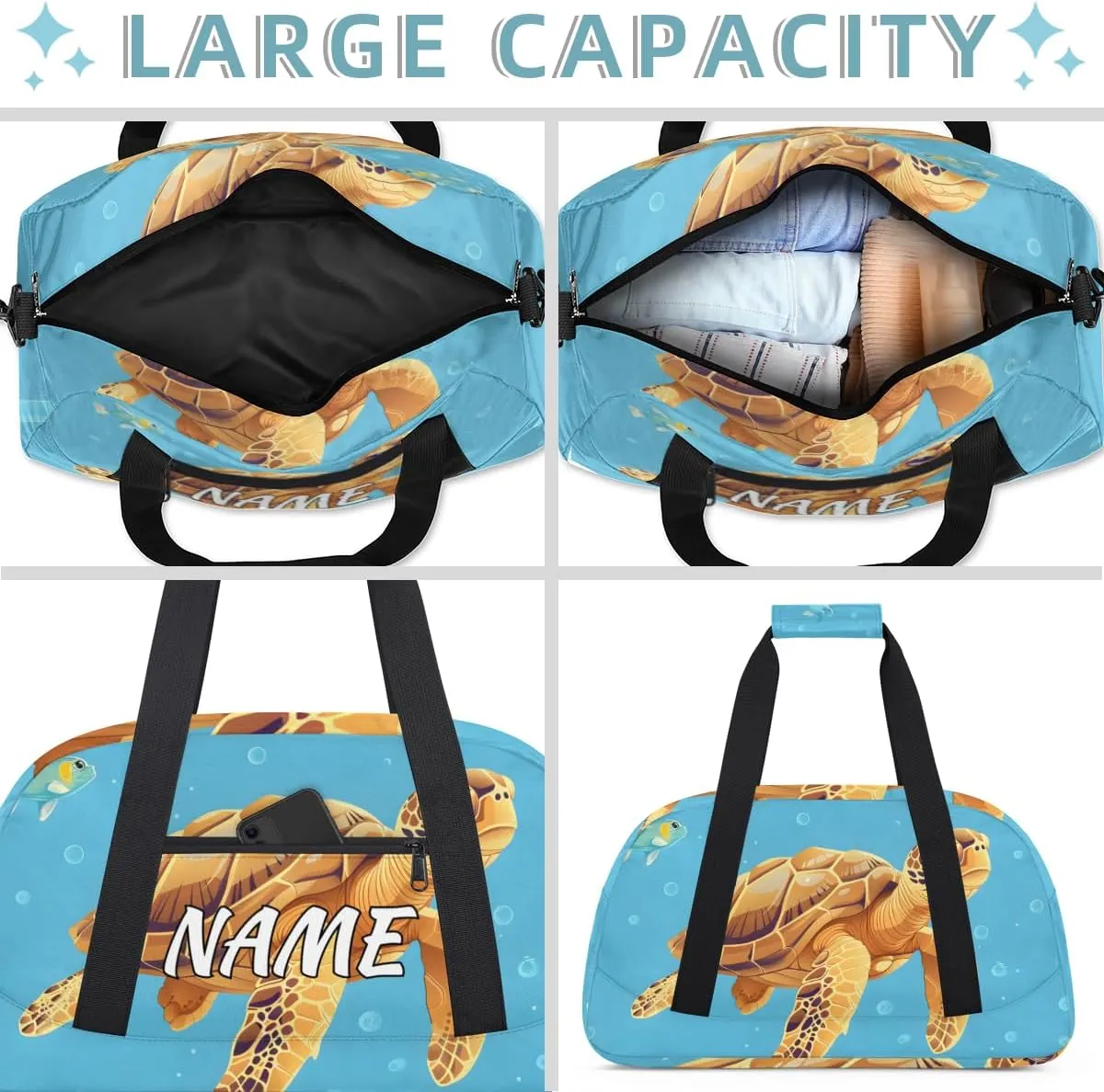Personalized Custom Gym Bag for Women Men Carry on Sea Turtle Travel Duffel Tote Marine Biological Overnight Workout Weekender Bag