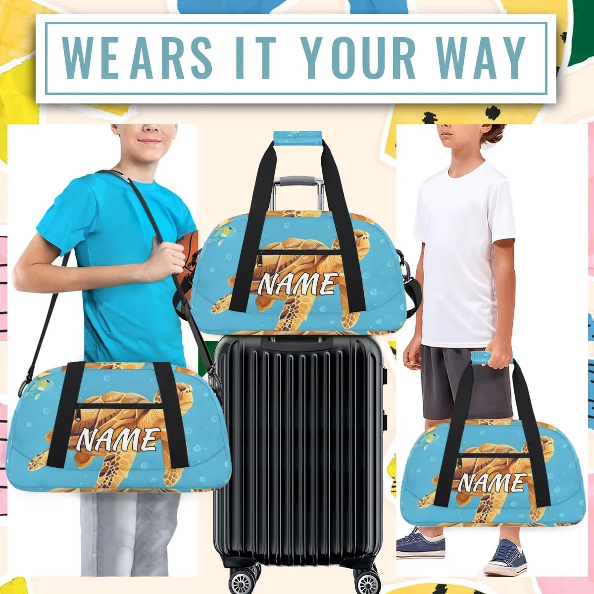 Personalized Custom Gym Bag for Women Men Carry on Sea Turtle Travel Duffel Tote Marine Biological Overnight Workout Weekender Bag