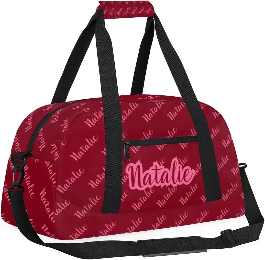 Personalized Dance Bag Duffel Bag for Girl & Boy, Custom Sport Gym Bag Ballet Bag Weekender Bags Travel Bag Name Text Red