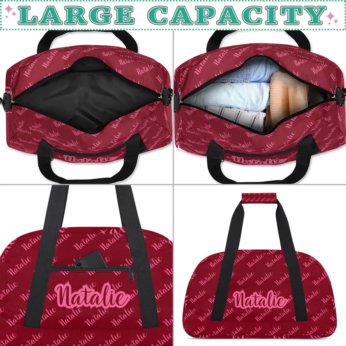 Personalized Dance Bag Duffel Bag for Girl & Boy, Custom Sport Gym Bag Ballet Bag Weekender Bags Travel Bag Name Text Red