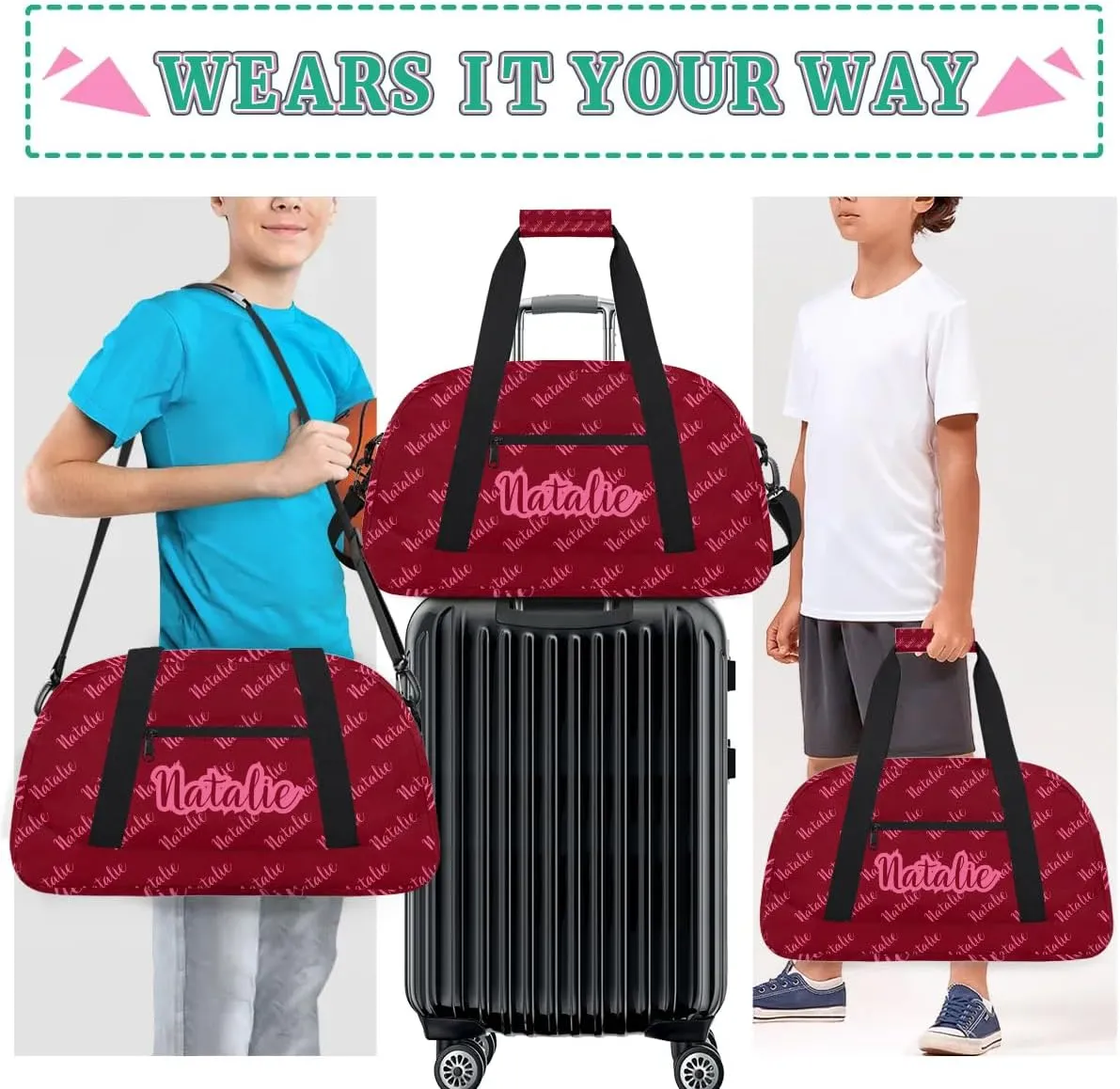 Personalized Dance Bag Duffel Bag for Girl & Boy, Custom Sport Gym Bag Ballet Bag Weekender Bags Travel Bag Name Text Red
