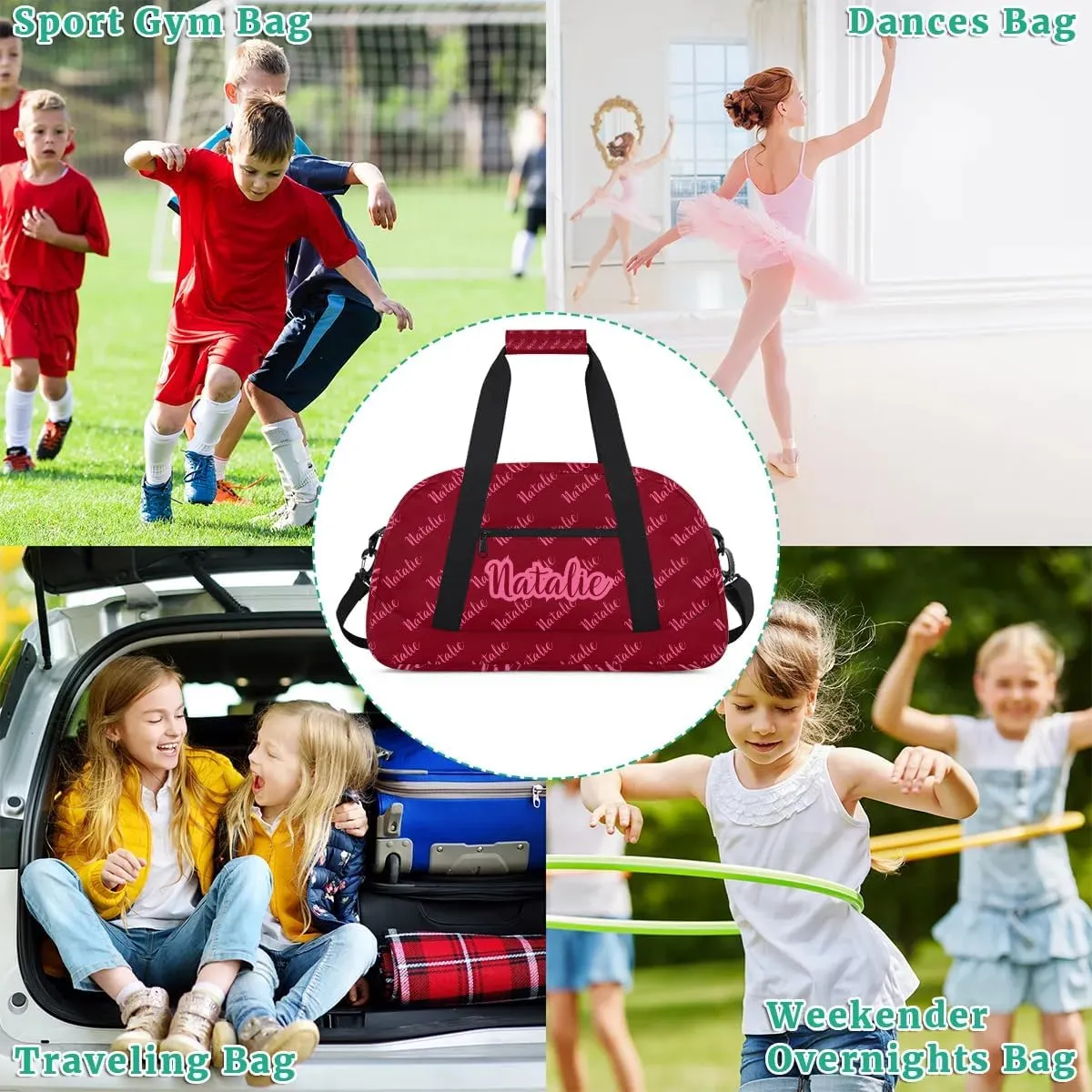 Personalized Dance Bag Duffel Bag for Girl & Boy, Custom Sport Gym Bag Ballet Bag Weekender Bags Travel Bag Name Text Red