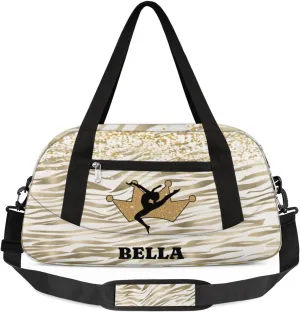 Personalized Dance Bag Gym Bag for Girl, Custom Sport Duffel Bag Weekender Bags Travel Duffel Bag Gold Zebra Glitter Gymnastics
