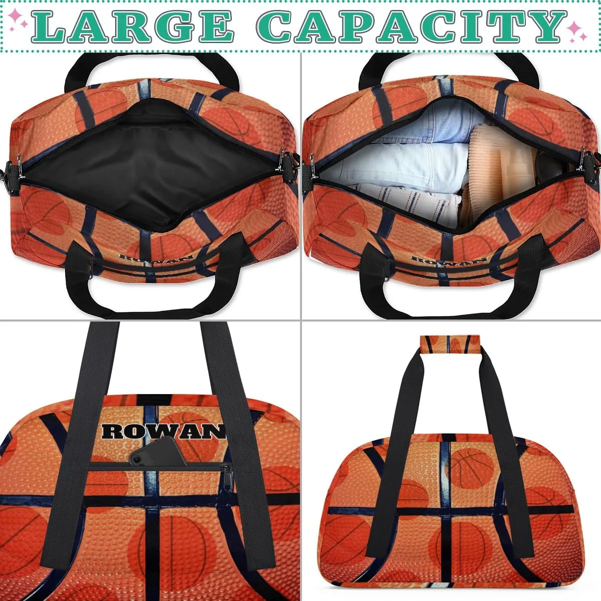 Personalized Dance Bag Gym Bag, Large Custom Sport Duffel Bag Weekender Bag Travel Duffel Bag Sports Basketball