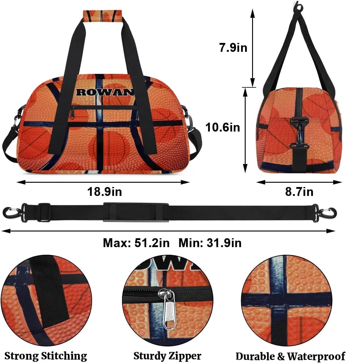 Personalized Dance Bag Gym Bag, Large Custom Sport Duffel Bag Weekender Bag Travel Duffel Bag Sports Basketball