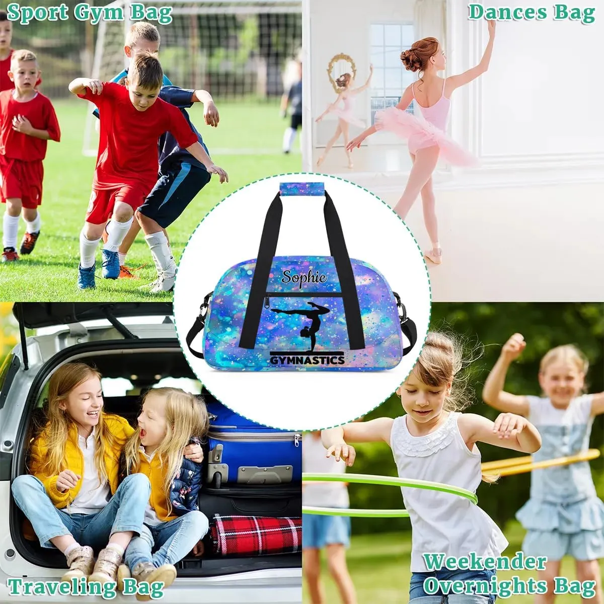 Personalized Dance Bag Gym Bags with Name Custom Sport Duffel Bag Gymnastic Training Bags Weekender Bags Travel Duffel Bag, Blue Purple