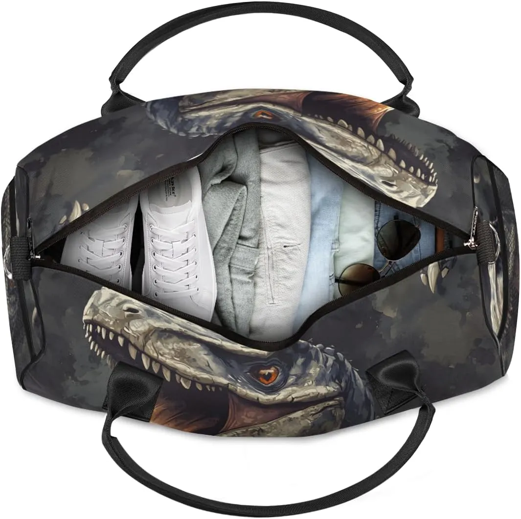 Personalized Dinosaur Theme Travel Duffel Bag with Name, Custom Gym Sport Bag Jungle Animals Carry On Weekend Overnight Duffel Bag for Men Women