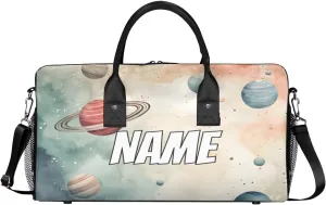 Personalized Fantasy Planet Travel Duffel Bag with Name, Custom Gym Sport Bag Universe Galaxy Carry On Weekend Overnight Duffel Bag for Men Women