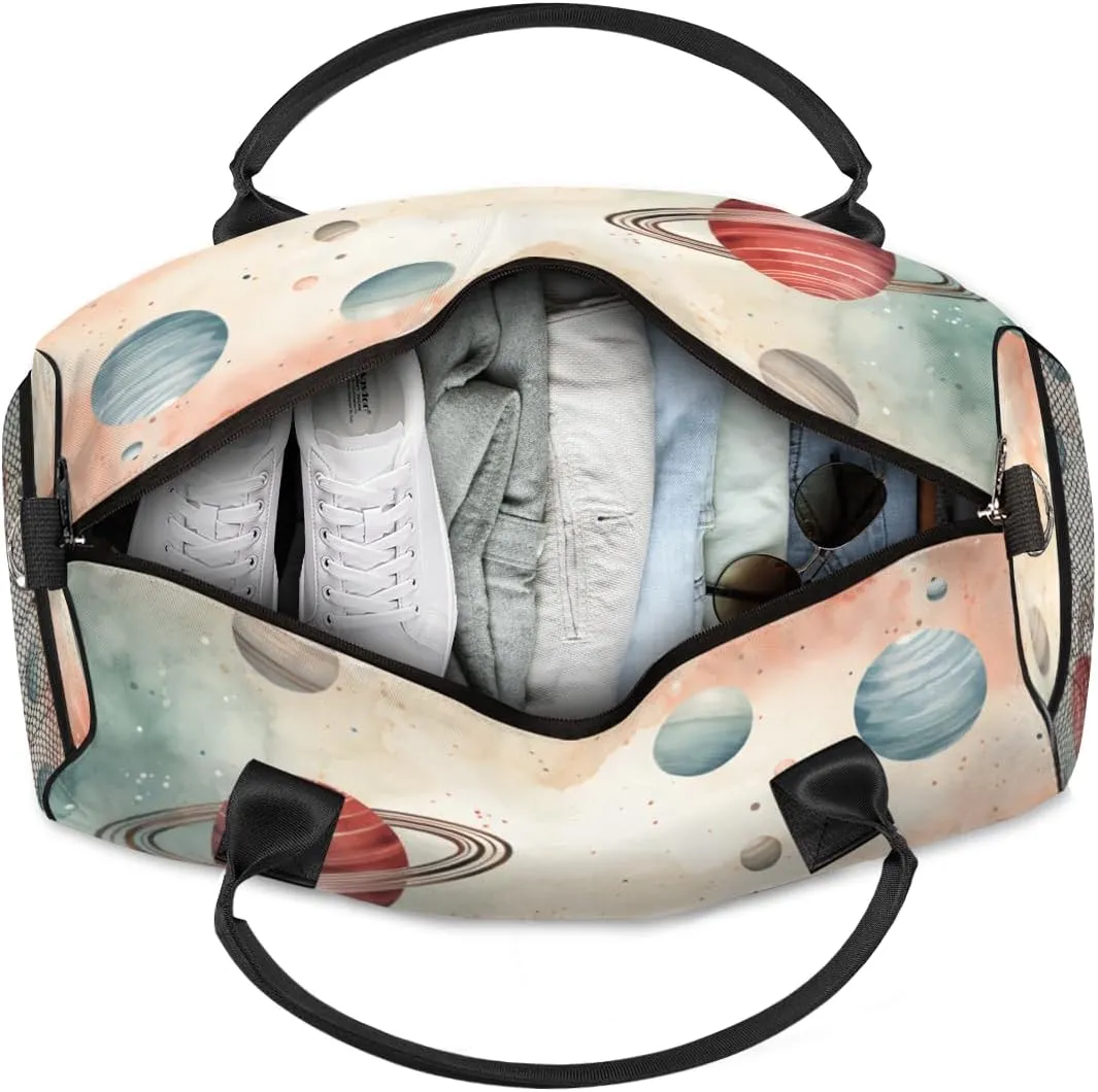 Personalized Fantasy Planet Travel Duffel Bag with Name, Custom Gym Sport Bag Universe Galaxy Carry On Weekend Overnight Duffel Bag for Men Women
