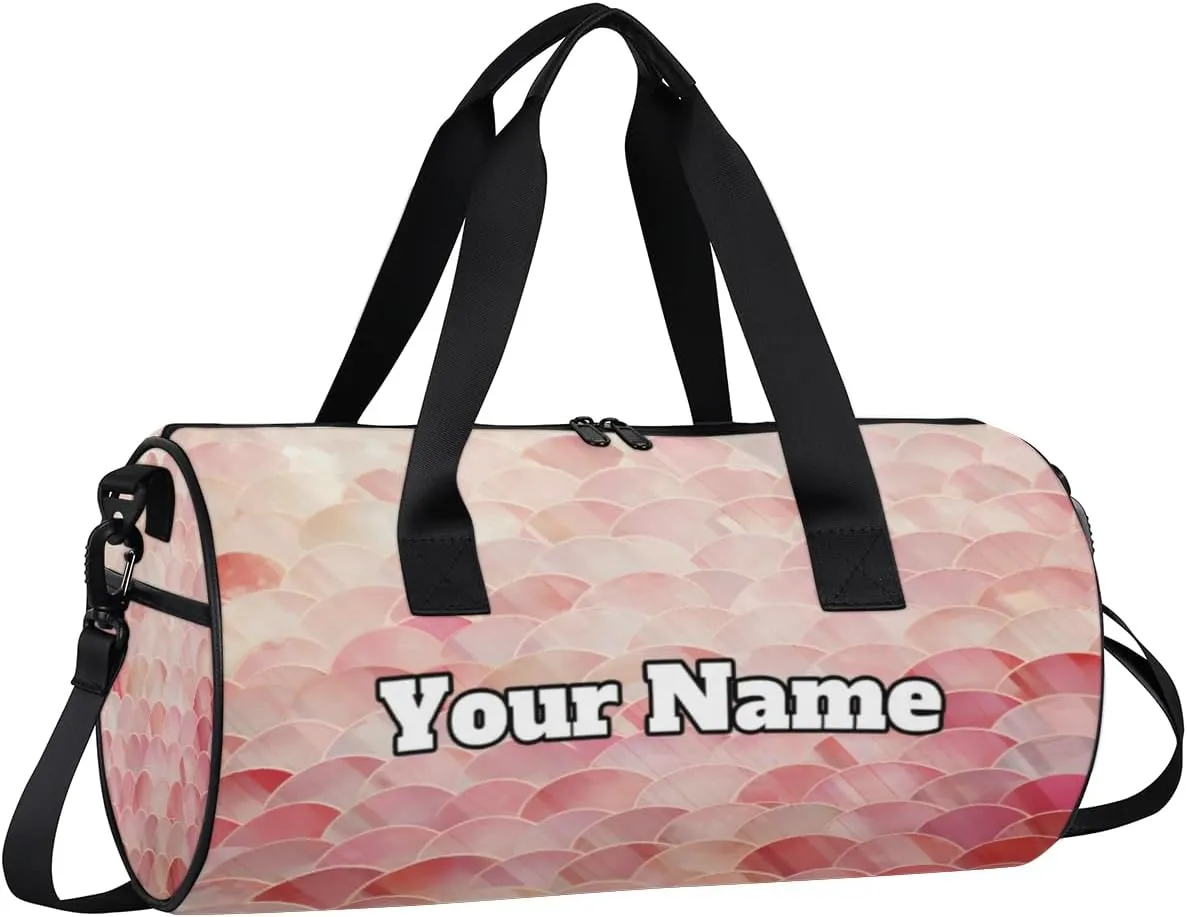Personalized Fish Scale Pattern Sport Gym Bag, Custom Name Duffel Bags for Men, Waterproof Custom Sport Duffel Bag, Gymnastics Dance, Fish Scale