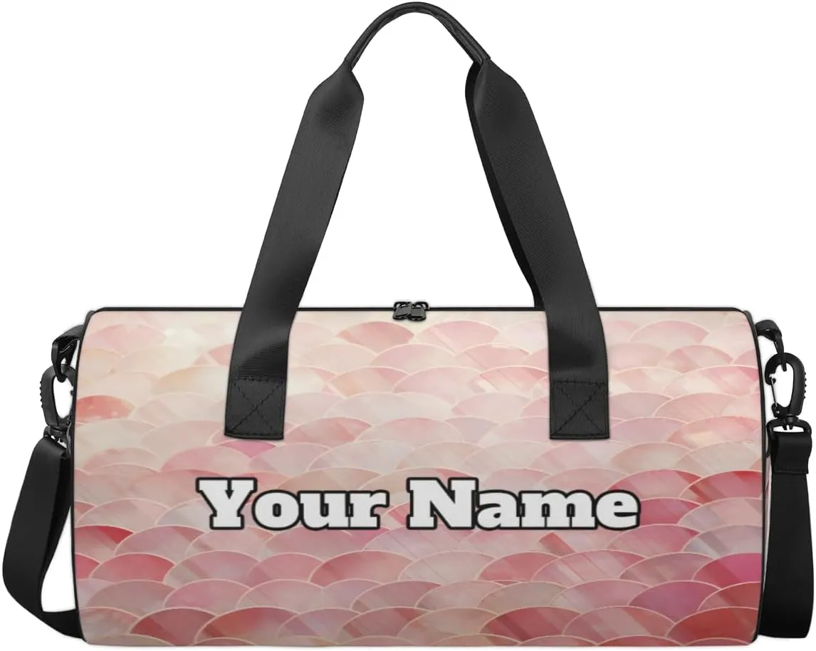 Personalized Fish Scale Pattern Sport Gym Bag, Custom Name Duffel Bags for Men, Waterproof Custom Sport Duffel Bag, Gymnastics Dance, Fish Scale
