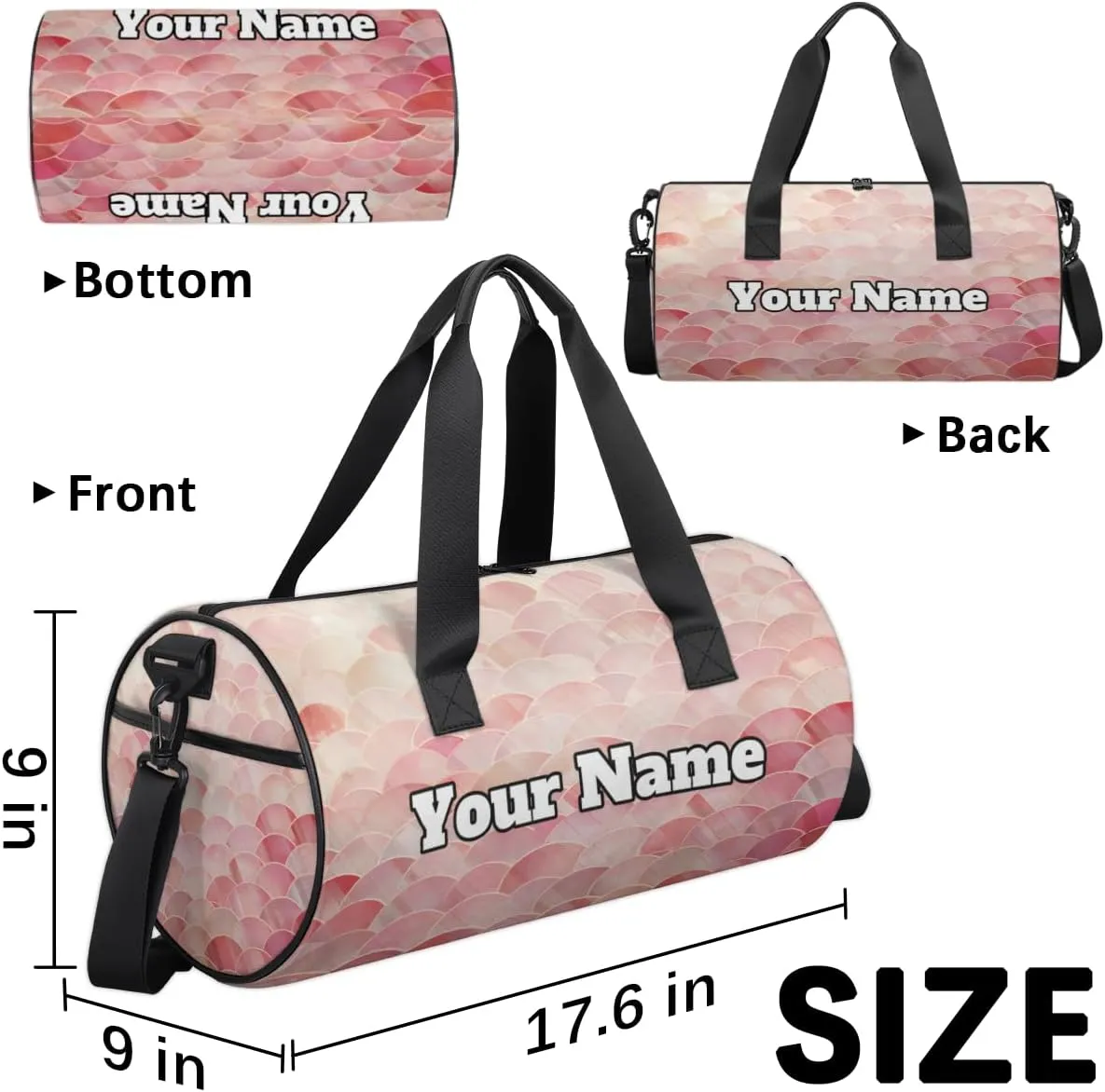 Personalized Fish Scale Pattern Sport Gym Bag, Custom Name Duffel Bags for Men, Waterproof Custom Sport Duffel Bag, Gymnastics Dance, Fish Scale