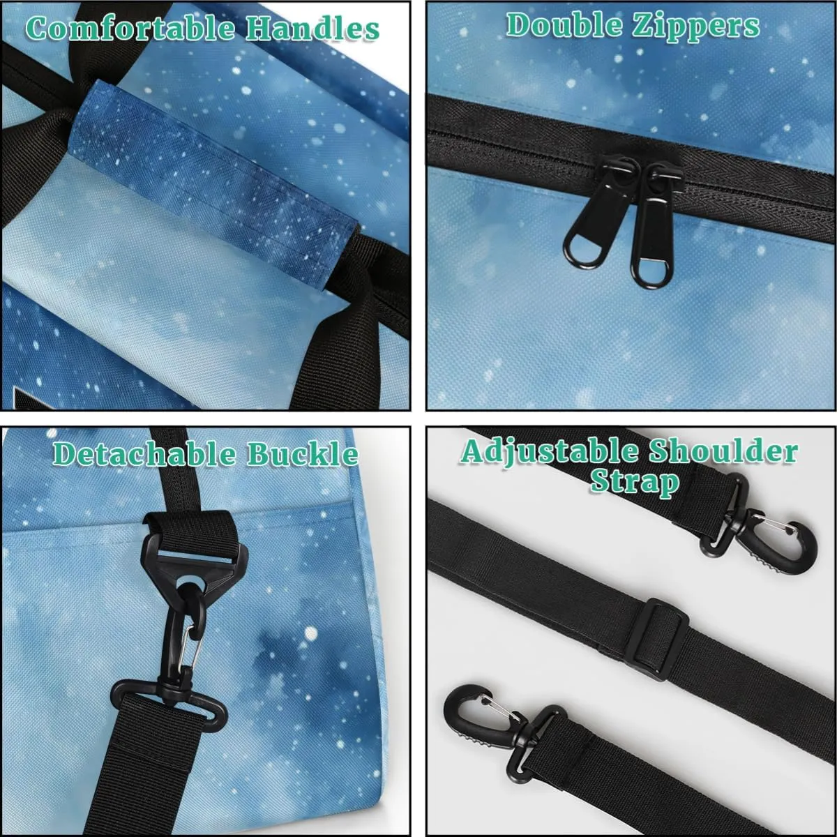 Personalized Gym Bag for Boys, Custom Sport Gym Taekwondo Silhouette Cheerleading Duffel Bag Weekender Fitness Bags Travel Duffel Bag, Watercolor Blue Starry Night