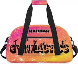 Personalized Gym Bag for Girl, Girl Sport Duffel Bag Dance Bag, Customized Travel Duffle Bag with Name Overnight Weekender Bag Perform Cheer Bag, Bright Color Orange Glitter Stars