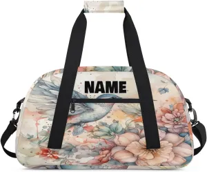 Personalized Gym Dance Bag with Name, hummingbird Floral Painted Custom Cheerleading Duffel Bag Travel Weekender Overnight Carry On Sleepover Bag