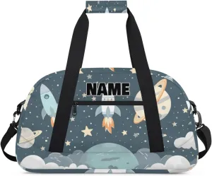 Personalized Gym Dance Bag with Name, Rocket Planet Stars Cloud Imagination Custom Cheerleading Duffel Bag Travel Weekender Overnight Carry On Sleepover Bag