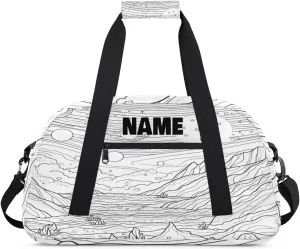 Personalized Gym Dance Bag with Name, Sketch Drawn Mountain Sun Scenery Custom Cheerleading Duffel Bag Travel Weekender Overnight Carry On Sleepover Bag