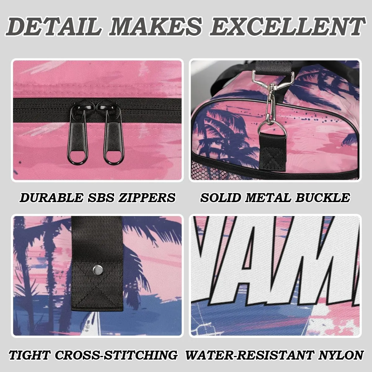 Personalized Hawaii Sailboats Travel Duffel Bag with Name, Custom Gym Sport Bag Palm Tree Pattern Carry On Weekend Overnight Duffel Bag for Men Women