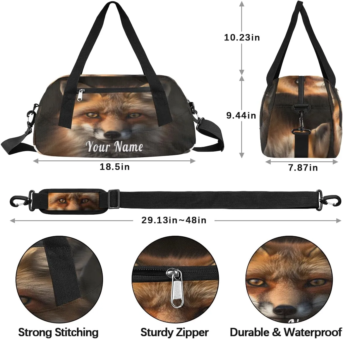 Personalized Kids Duffel Bag Animal Wildlife Fox,Custom Sport Gym Bag for Boys Girls,WWeekender Overnight Bags Travel Duffel Bag,Customized Kids Gift