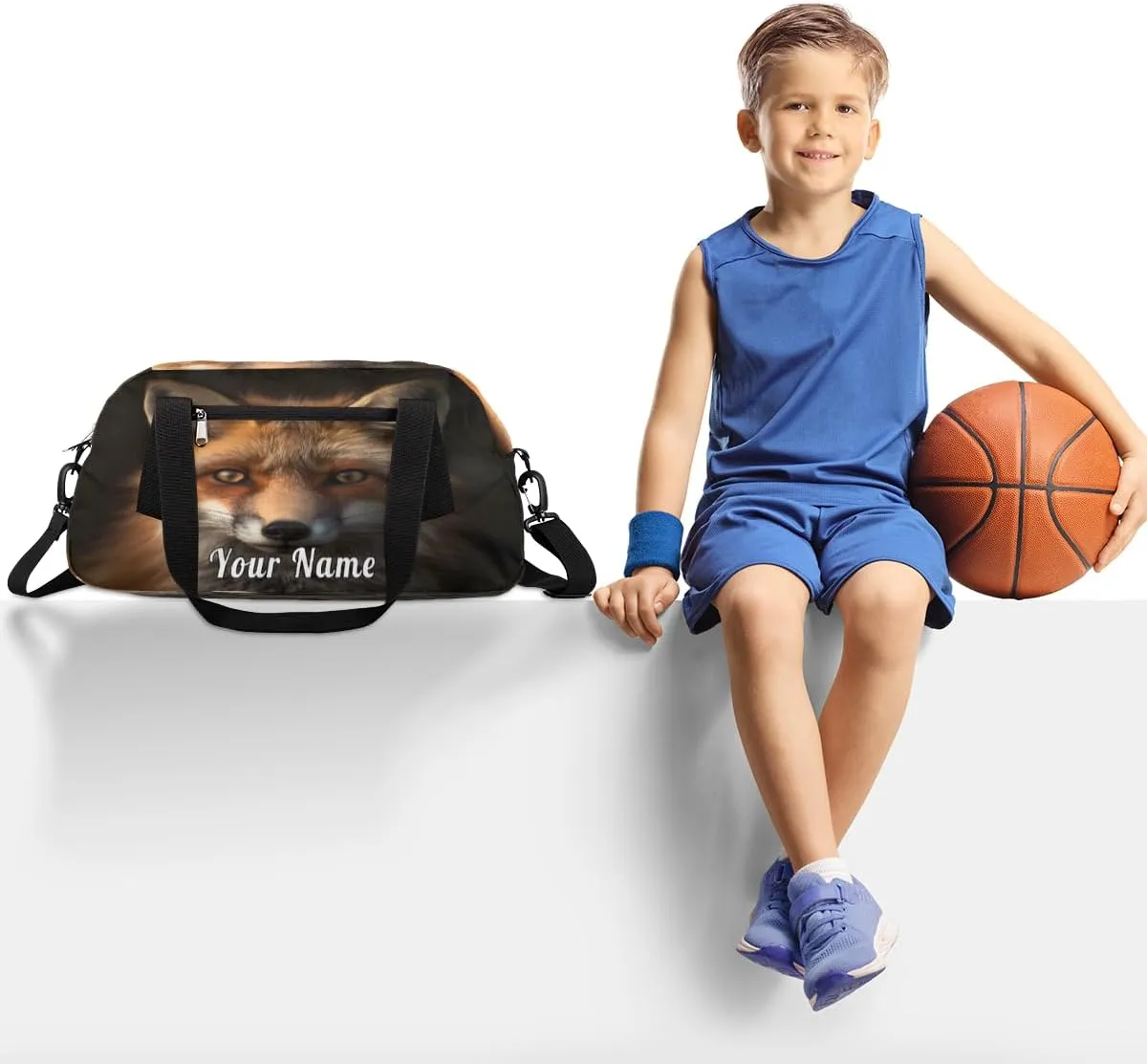 Personalized Kids Duffel Bag Animal Wildlife Fox,Custom Sport Gym Bag for Boys Girls,WWeekender Overnight Bags Travel Duffel Bag,Customized Kids Gift