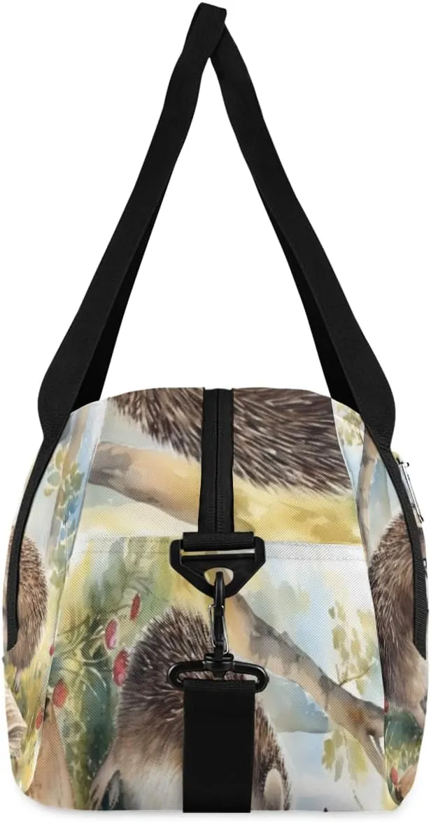 Personalized Kids Duffel Bag Forest Animal Hedgehog Guitar,Custom Sport Gym Bag for Boys Girls,WWeekender Overnight Bags Travel Duffel Bag,Customized Kids Gift