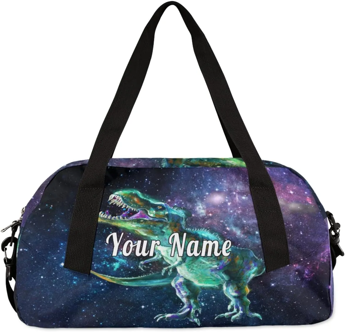Personalized Kids Duffel Bag Galaxy Dinosaur,Custom Sport Gym Bag for Boys Girls,WWeekender Overnight Bags Travel Duffel Bag,Customized Kids Gift