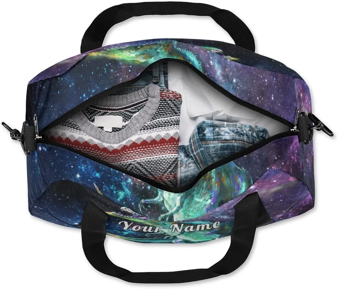 Personalized Kids Duffel Bag Galaxy Dinosaur,Custom Sport Gym Bag for Boys Girls,WWeekender Overnight Bags Travel Duffel Bag,Customized Kids Gift