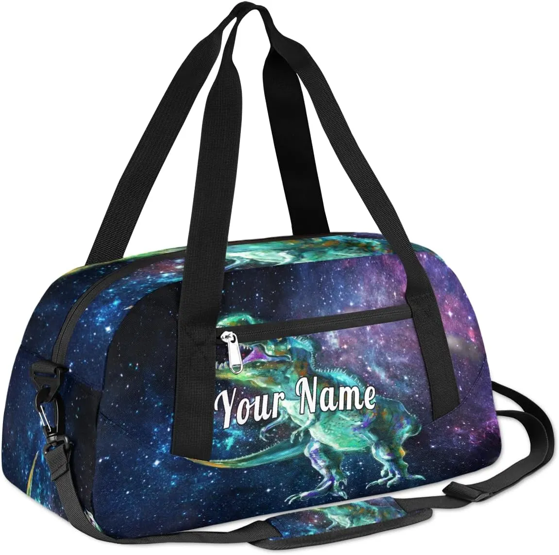 Personalized Kids Duffel Bag Galaxy Dinosaur,Custom Sport Gym Bag for Boys Girls,WWeekender Overnight Bags Travel Duffel Bag,Customized Kids Gift