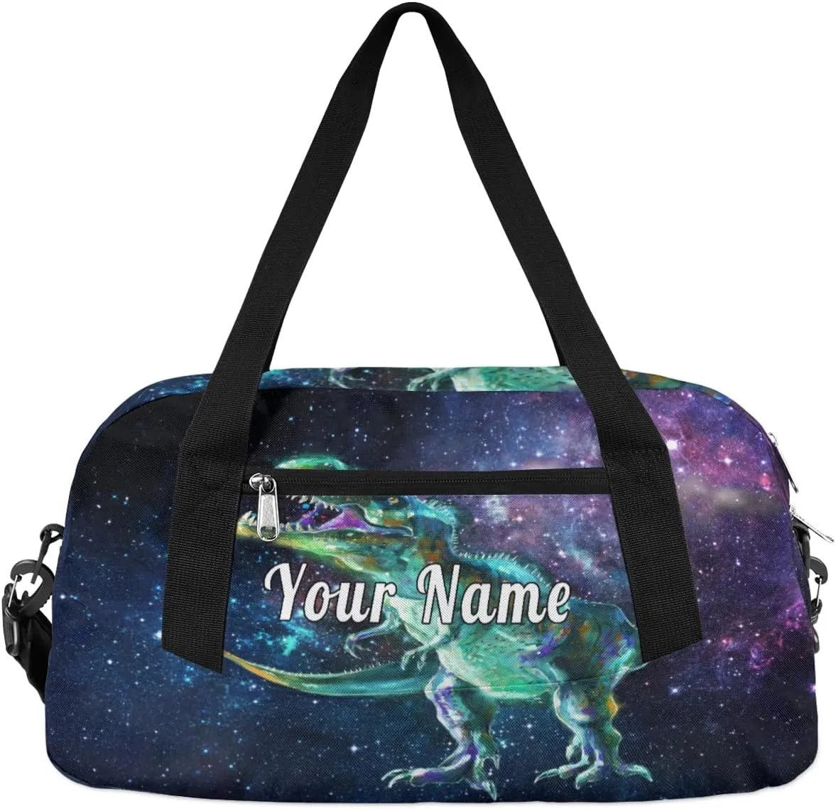 Personalized Kids Duffel Bag Galaxy Dinosaur,Custom Sport Gym Bag for Boys Girls,WWeekender Overnight Bags Travel Duffel Bag,Customized Kids Gift