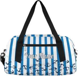 Personalized Kids Duffel Bag Marine Nautical Anchor Patten,Custom Sport Gym Bag for Boys Girls,WWeekender Overnight Bags Travel Duffel Bag,Customized Kids Gift