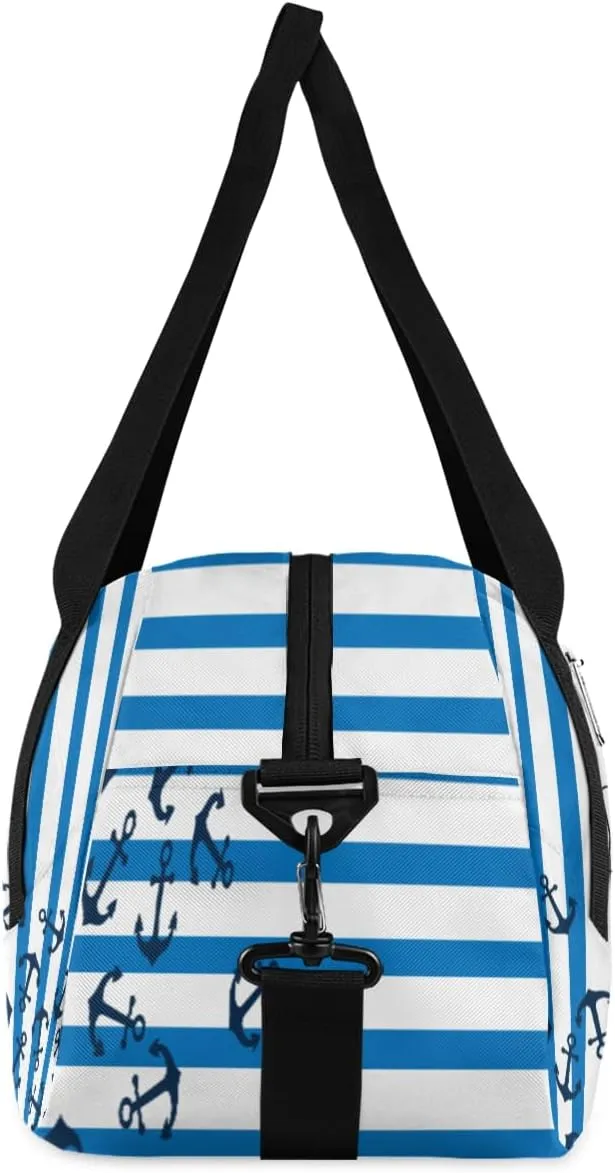 Personalized Kids Duffel Bag Marine Nautical Anchor Patten,Custom Sport Gym Bag for Boys Girls,WWeekender Overnight Bags Travel Duffel Bag,Customized Kids Gift
