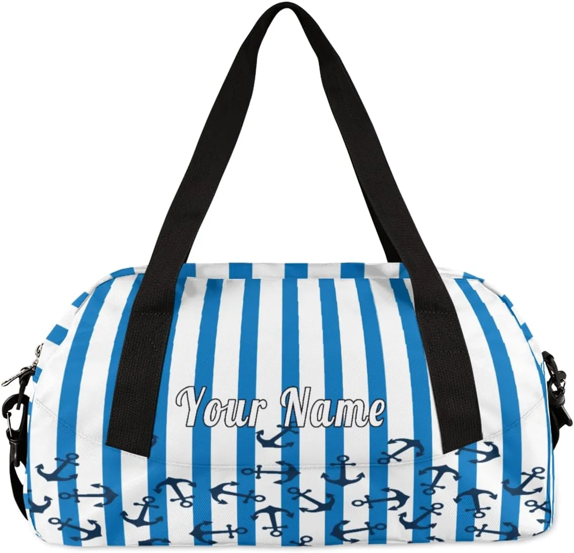 Personalized Kids Duffel Bag Marine Nautical Anchor Patten,Custom Sport Gym Bag for Boys Girls,WWeekender Overnight Bags Travel Duffel Bag,Customized Kids Gift