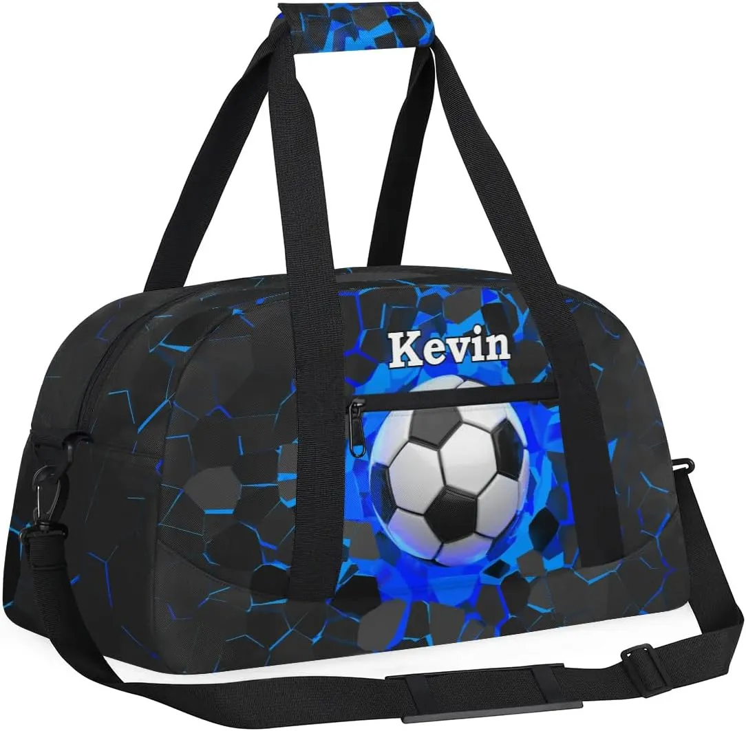Personalized Kids Sports Duffel Bag with Name Custom Weekender Overnight Bag for Boys Girls Gym Bag Travel Dance Gymnastics Duffel Bag, Cool Soccer Sports