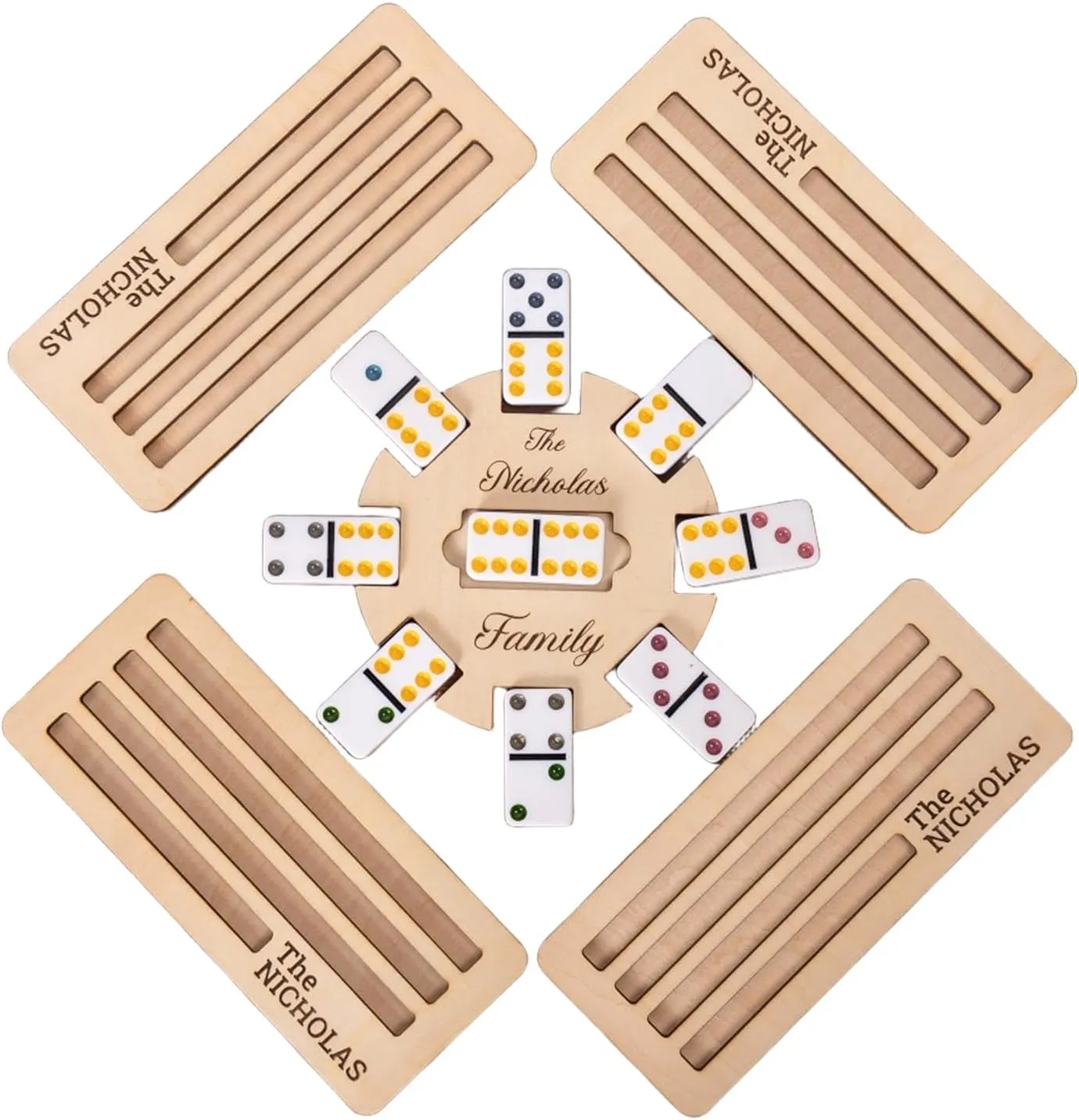 Personalized Mexican Train Dominoes Set for Adults - Custom Dominoes Set Engraved with Text - Wooden Mexican Train Accessories Family Party Gifts
