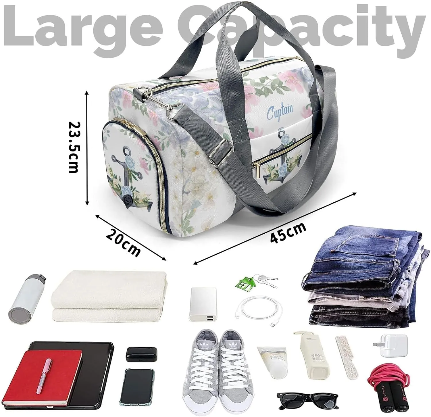 Personalized Name Duffel Bag Blue Anchor Watercolor Nautical Marine Ultimate Travel Bags: Your Companion for Every Adventure